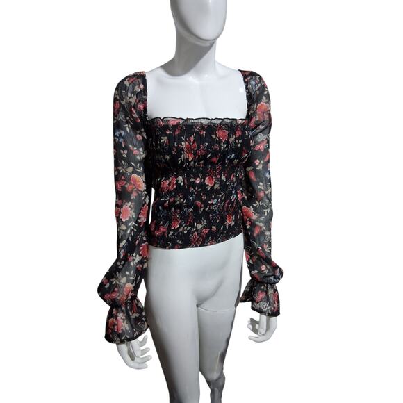 Mi Ami Smocked whimsical Fairycore Womens size Large Romantic Sheer Metallic Top - Picture 3 of 13